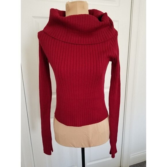 Lulus Perfect Timing Ribbed Off Shoulder Sweater Top Ribbed Burgundy Size M - Picture 1 of 5